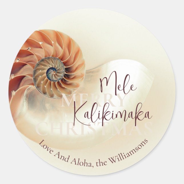 Elegante Muschel Mele Kalikimaka | Grüße Runder Aufkleber (Vorderseite)