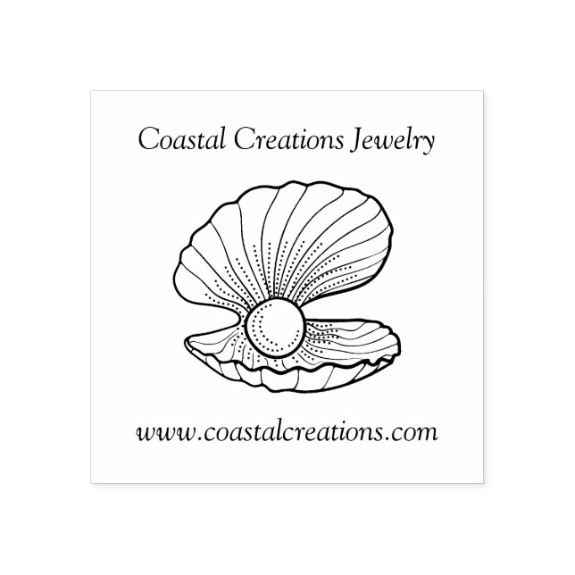 Elegante Muschel mit Pearl Line Art Logo Gummistempel (Prägung)