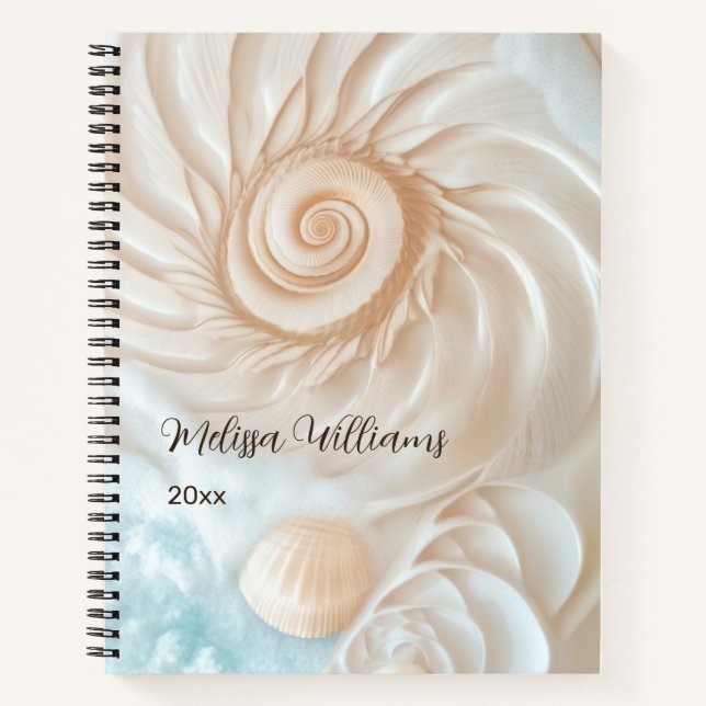 Elegante Muschel und Meer Notizbuch (Vorderseite)