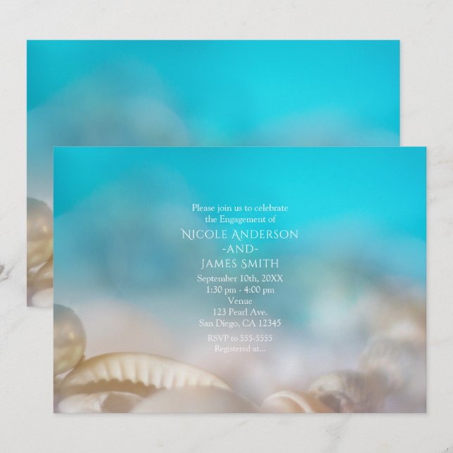 Elegante Muscheln Beach Wedding Verlobung Einladun Einladung (Vorne/Hinten)
