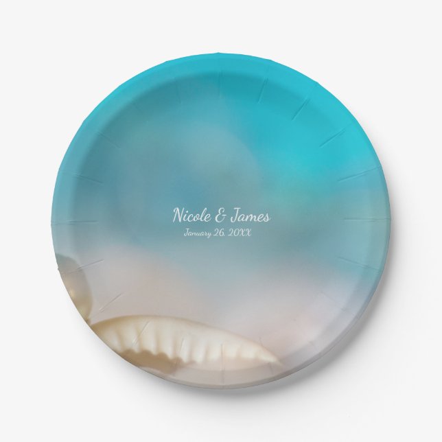 Elegante Muscheln Blue Tropical Beach Hochzeit Pappteller (Vorderseite)