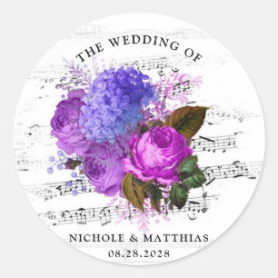 Elegante Musical Floral Wedding Runder Aufkleber