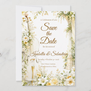 Elegante musikalische Gartenhochzeit Save The Date