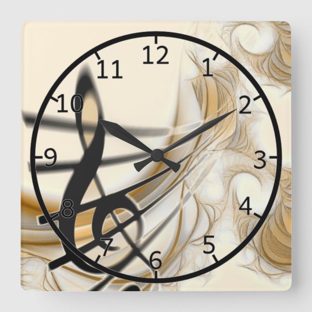 Elegante musikalische Note Quadratische Wanduhr (Vorderseite)