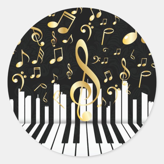 Elegante Musiknote Luxuriöse Klaviertasten Runder Aufkleber (Vorderseite)