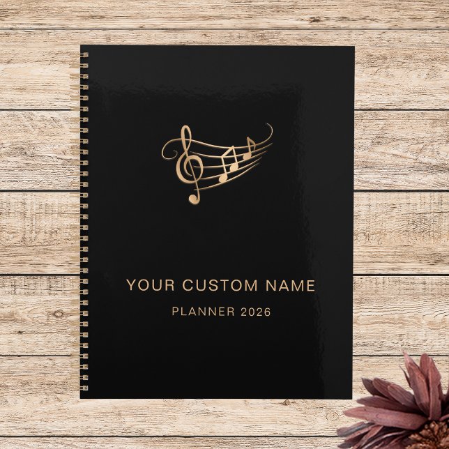Elegante Musiknoten Gold Black Singer Jährlich Planer (Von Creator hochgeladen)