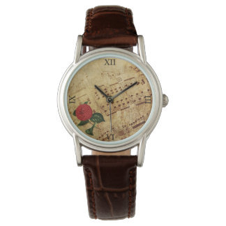 Elegante Musiknoten mit Blumen Armbanduhr