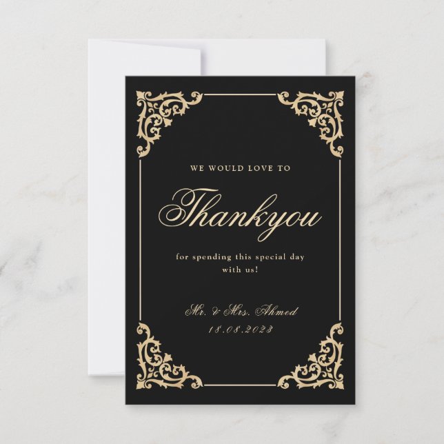 Elegante muslimische Black Gold-Hochzeit Dankeschö Dankeskarte (Vorderseite)