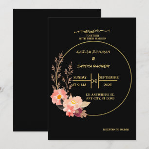 Elegante muslimische Hochzeit in Schwarz und Gold Einladung