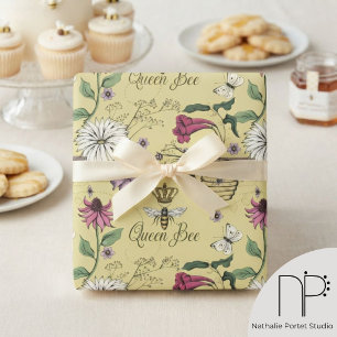 Elegante Mustard Mütter Day Queen Bee and Blume Geschenkpapier
