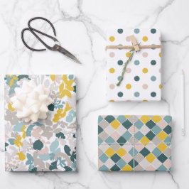 Elegante Muster Aqua Türkis Blau Rosé Gelb Geschenkpapier Set