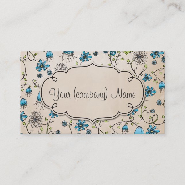 Elegante Muster-Blumen blau/Beige Visitenkarte (Vorderseite)