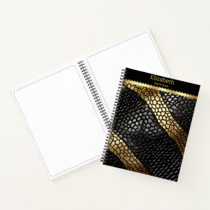 Elegante Muster einer schwarzen und goldenen Schla Notizbuch
