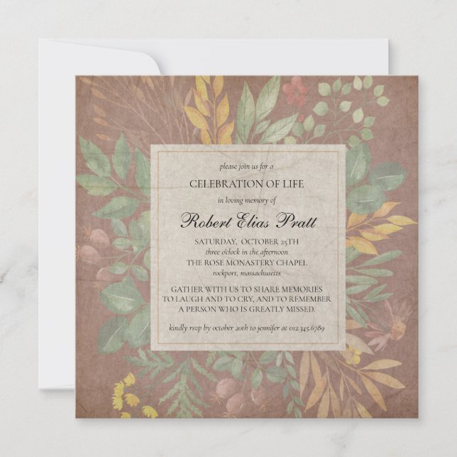 Elegante Mute Herbst Blume Fall Beerdigung Invitat Einladung (Vorderseite)