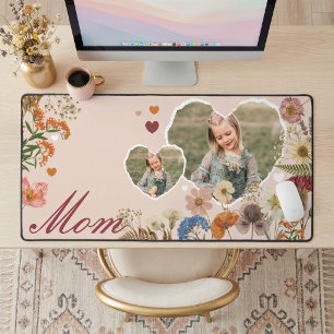 Elegante Mutter Blumen-Wildblumen-Herz-Fotocollage Schreibtischunterlage