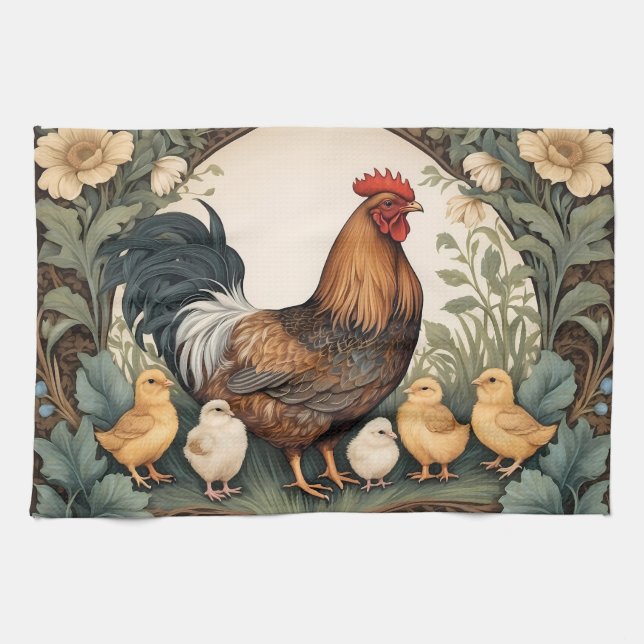 Elegante Mutter Hen mit Hühnern Geschirrtuch (Horizontal)