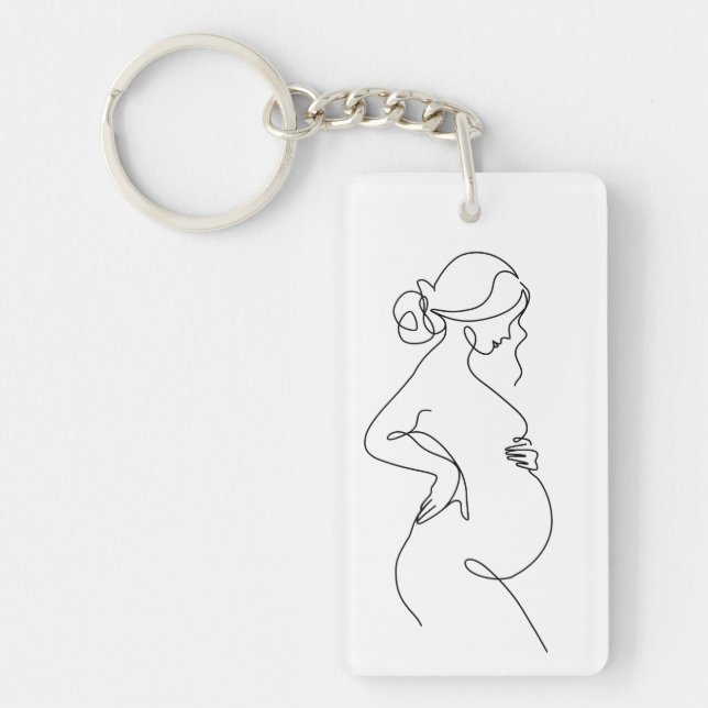 Elegante Mutter: schwangere Frauen Linie Kunst Schlüsselanhänger (Vorderseite)
