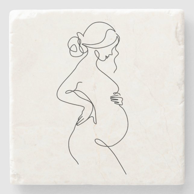 Elegante Mutter: schwangere Frauen Linie Kunst Steinuntersetzer (Vorderseite)
