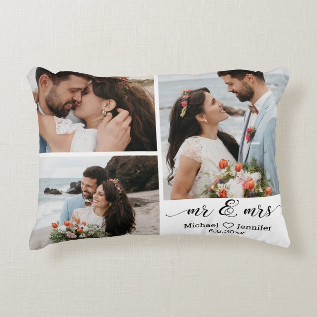elegante Mutter und Mutter Hochzeit 3 Fotos Collag Dekokissen (Vorderseite)