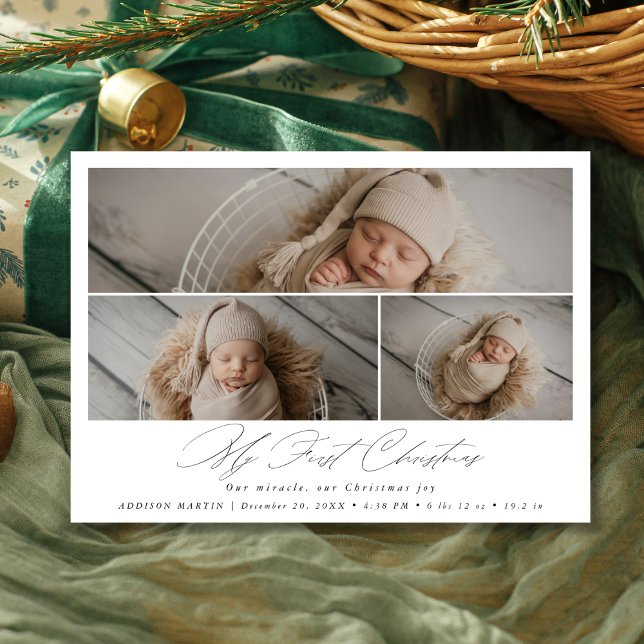 Elegante My First Christmas Baby Foto Ankündigung (Von Creator hochgeladen)