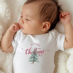 Elegante My First Christmas Tree Schrift-Typografi Baby Strampler