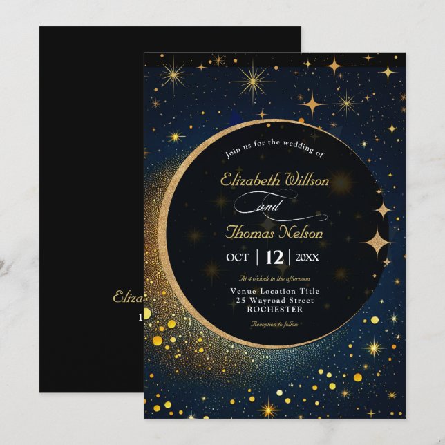 Elegante mystische Mondhochzeit Einladung (Vorne/Hinten)