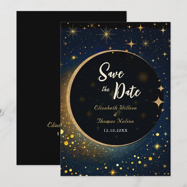 Elegante mystische Mondhochzeit Save The Date (Vorne/Hinten)