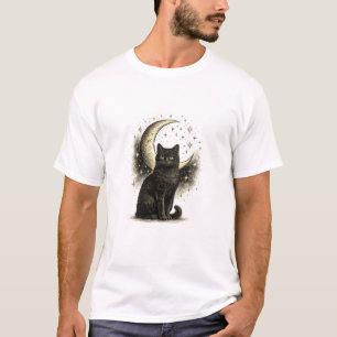 Elegante mystische schwarze Katze, himmlische Kuns T-Shirt