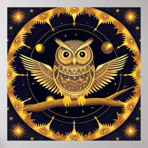 Elegante Nacht-Eulen-Illustration Poster
