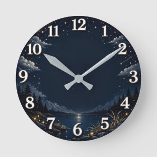 Elegante Nacht-Himmels-Bergsee-Wanduhr Runde Wanduhr