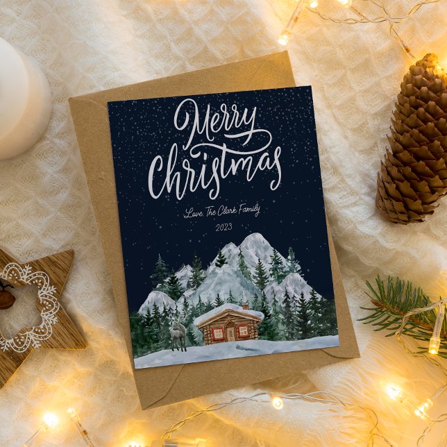 Elegante Nacht und Schnee Weihnachtsflat Feiertagskarte (Von Creator hochgeladen)