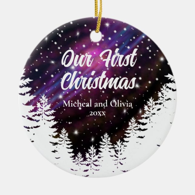 Elegante nächtliche Sternenhimmel-Kiefernbäume per Keramik Ornament (Vorne)