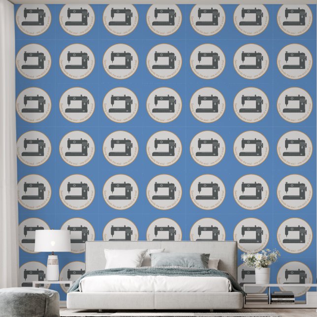 Elegante Nähmaschine Art Blue Orange Muster Tapete (Schlafzimmer)