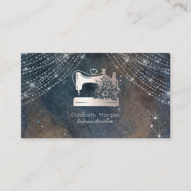 Elegante Nähmaschine Funkelnde Schneiderin oder Sc Visitenkarte (Vorderseite)