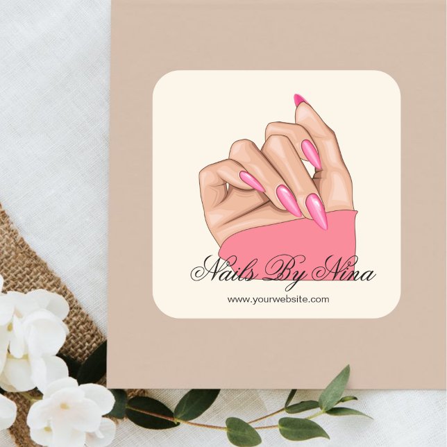 Elegante Nail Artist Manicurist Beauty Salon Promo Quadratischer Aufkleber (Von Creator hochgeladen)