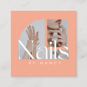 Elegante Nail Salon Foto Collage Peach Quadratische Visitenkarte