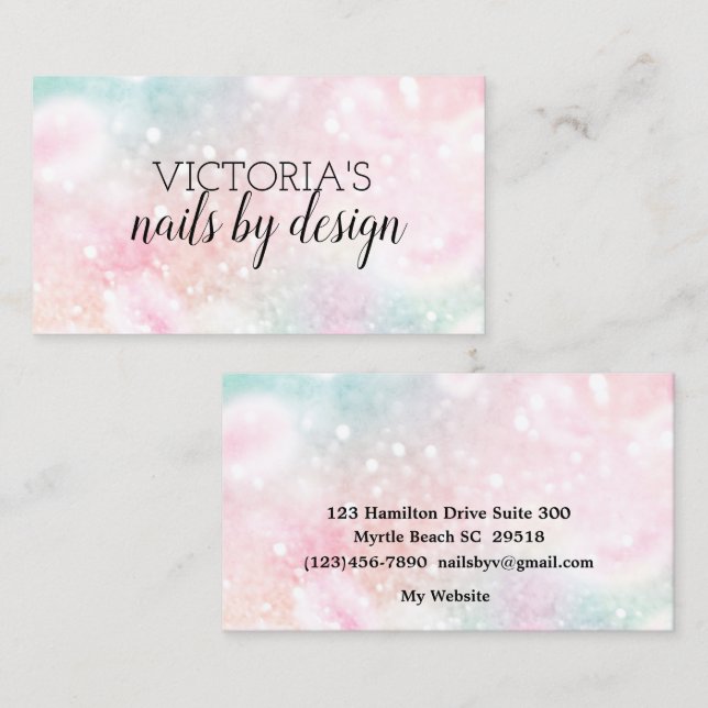 Elegante Nail Tech Pastels Glitzer Business Card Visitenkarte (Vorne/Hinten)