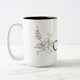 Elegante Name Blume Zeile Schwarz-weiß Zweifarbige Tasse