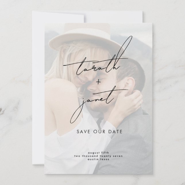 ELEGANTE NAMEN | 2 Foto QR-Code Rettete UNSER Datu Einladung (Vorderseite)