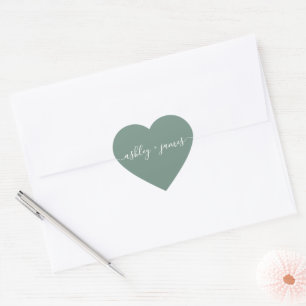 Elegante Namen Dusty Green Hochzeitssiegel Herz-Aufkleber