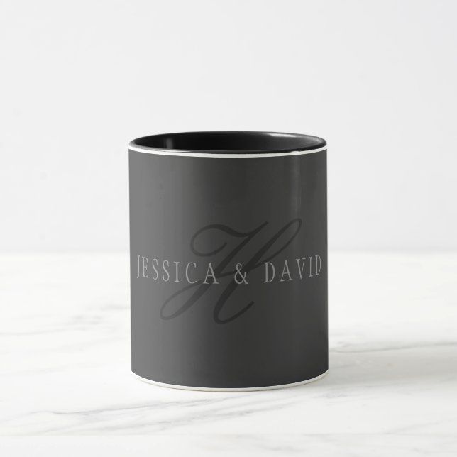 Elegante Namen und Monogramm | Dunkle und helle Gr Tasse (Zentrum)