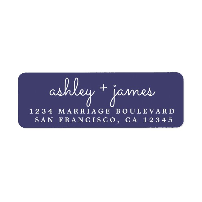 Elegante Names Navy Blue Wedding Rücksendeadresse (Vorne)