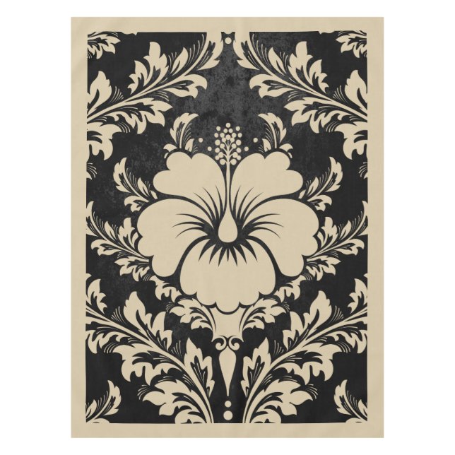 Elégante nappe beige et noire damassée (Devant)