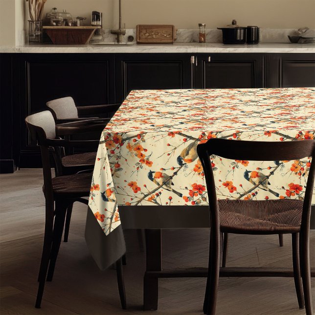 Élégante nappe de automne Oiseaux Flore lunaire (Elegant Fall Tablecloth Birds Whimsical Florals)