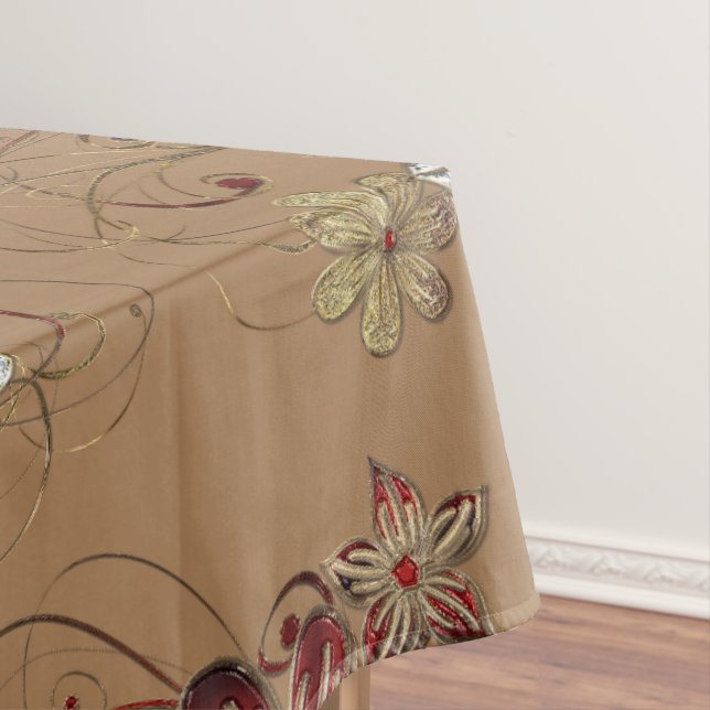 Elégante nappe en coton Rouge/Argent/Or (In Situ)