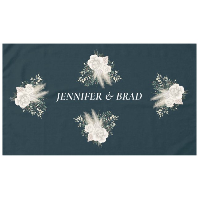 Elégante nappe Mariage marine et fleurs blanches (Devant (Horizontal))