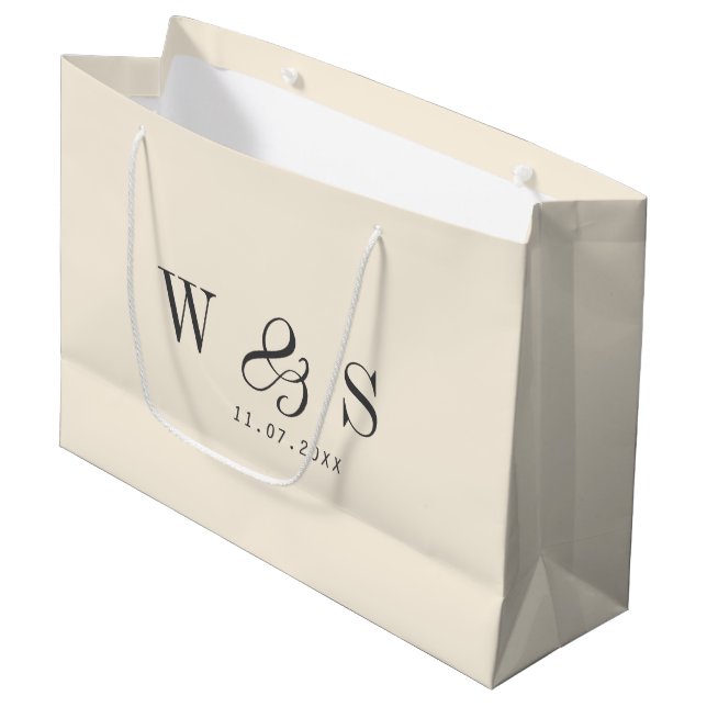 Elegante natürliche Creme erste Hochzeit Paare Große Geschenktüte (Vorderseite Schrägansicht)