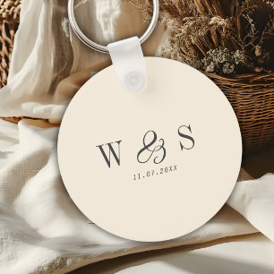 Elegante natürliche Creme für anfängliche Brautpaa Schlüsselanhänger