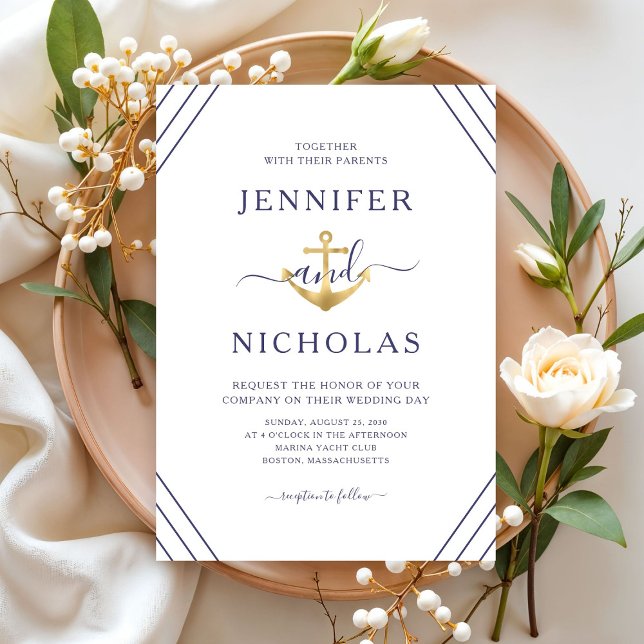 Elegante Nautical Anchor Wedding Einladung (Elegant Nautical Anchor Wedding Invitation)