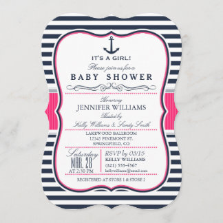 Elegante Nautical Baby Shower Einladung; Navy und  Einladung